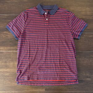 J Crew Red and Navy Striped Polo